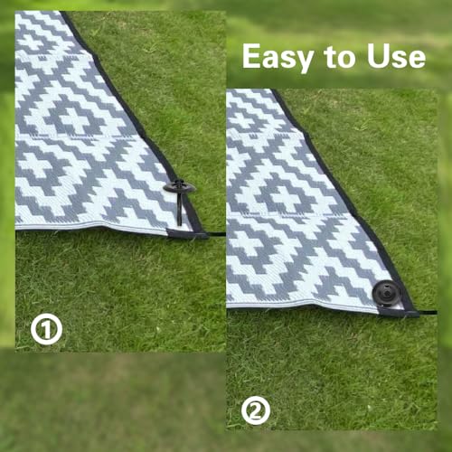 Bakulyor 16 Sets Outdoor RV Rug Stakes, 6 Inch Black Patio Mat Stakes, 6 Gauge Heavy Duty Galvanized Camp Carpet Stakes for Fixing Outside Rug, Tarps, and Camping Mat, Pop Up Camper Accessories - 6"