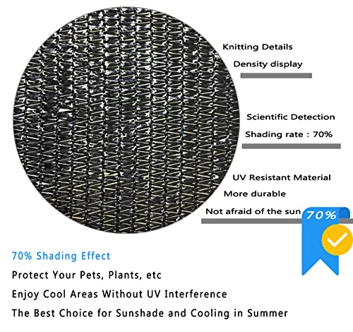 70% Black Shade Cloth with Grommets, 6.5 x 10 FT Garden Sunblock Mesh Tarp, UV Resistant Sun Shade Net for Plants Cover, Greenhouse, Pergola, Kennel, Chicken Coop and Patio - color: 70% Blcak, size: 6.5 X 10 FT