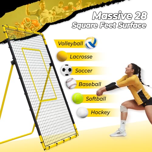 Happy Jump 7x4 FT Portable Volleyball Rebounder Net, 5 Adjustable Angles Bounce Back Trainer, Heavy-Duty Steel Frame & 45-Ply Net, Target Practice Training Equipment, Includes Volleyball