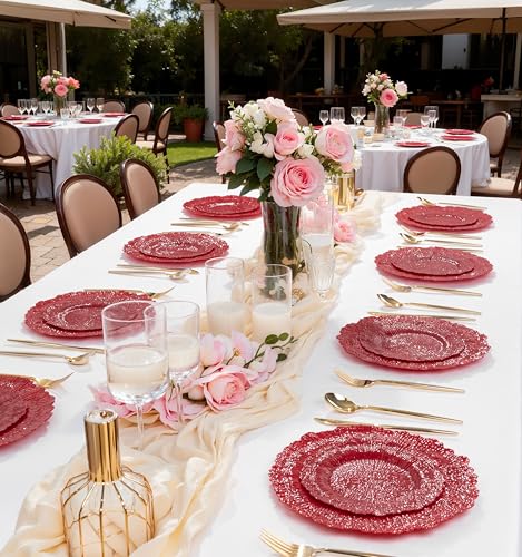 DaYammi 60Pcs Red Plastic Plates - Red Pates Disposable & Reusable - Heavy Duty Plastic Plates for Party Including 30 Dinner Plate,30 Dessert Plate,red disposable plates for Parties Wedding - color: Red