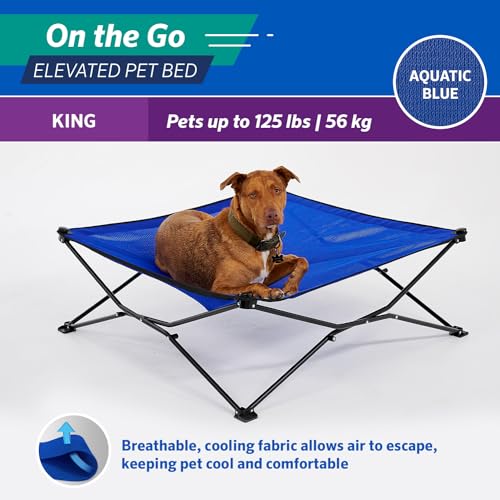 Coolaroo On-The-Go Elevated Dog Bed - Foldable Pop-Up Travel Dog Bed with Breathable, Moisture-Resistant Fabric, Carry Bag Included, Lightweight & Portable, Aquatic Blue, Extra Large - color: Aquatic Blue, style: King