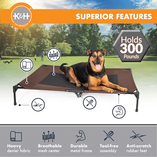 K&H Pet Products Outdoor Elevated Dog Cot, Breathable Cooling Elevated Cot Hammock Pet Bed for XL Dogs, Washable Mesh Cover, Raised Metal Frame, Collapsible, Portable - Jumbo 56 X 38in Chocolate - color: Chocolate/Black Mesh, size: Jumbo 56"l X 38"w