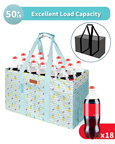WONDAY Beach Tote,Utility Tote, Extra Large Utility Tote Bag, Reusable Grocery Bags Foldable, Large Tote Bag With Handles Shopping Bags for Beach, Groceries, Picnic, Laundry - color: Blue Fruit