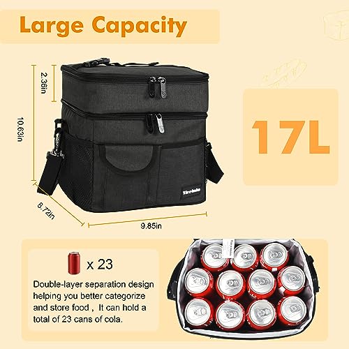 Tirrinia Large Insulated Lunch Box for Women Men, Double-Layer Leak-Proof Reusable Lunch Bag with 4 Pockets for Adult, Lunch Bag Cooler Tote for Office Work and Travel,Black - color: Black, size: Large Double Layer-17L