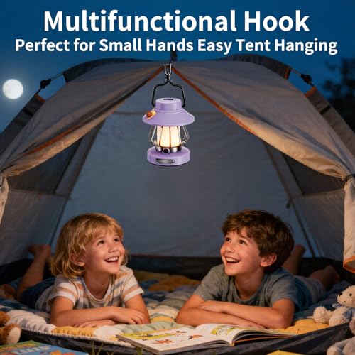 Kids Lantern with 3 Color Dimmable & USB-C Charging, Kids Nightlights for Bedroom, Indoor Outdoor Adventures & Emergency Use Toddler Flashlight Sky Lanterns Camping Essentials for Girl (Purple) - color: Purple