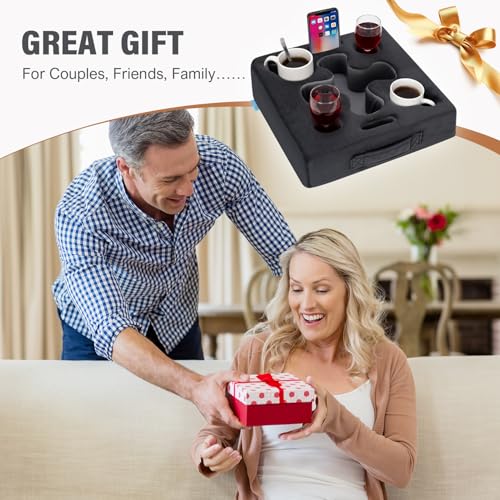 Couch Cup Holder-Sofa Cup Holder Pillow Tray Caddy Cupholder Hearted for Bed, Rv, Tv, Car, Man Cave, Backseat for Remote, Drinks, Snacks (DarkGrey) - color: Grey