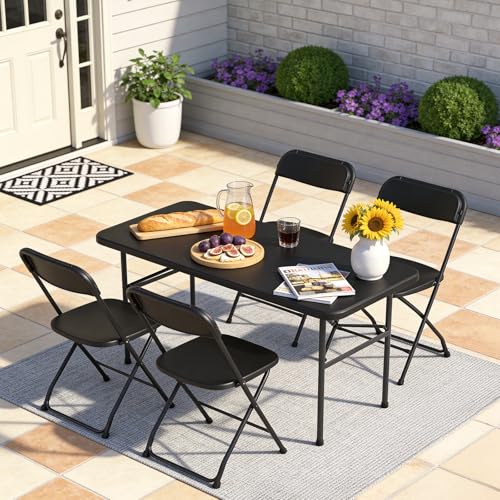 4ft Folding Table, Heavy Duty Plastic Card Table with Foldable Steel Legs, Metal Frame Support up to 400 lb, Portable for Indoor, Outdoor, Picnic, Camping, Dining, Party, Black - color: Black, size: 4FT