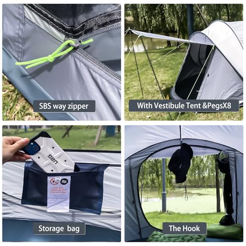 4 Person Easy Pop Up Tent Waterproof Automatic Setup 2 Doors-Instant Family Tents for Camping Hiking & Traveling - color: White & Grey