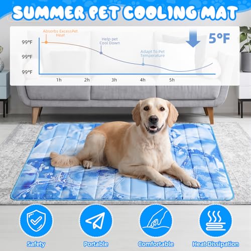 Chunful 4 Pack Dog Cooling Mat Water Injection Pet Cooling Mat for Dogs Cats with Storage Bags Washable and Foldable Pet Pad Summer for Small Medium Large Breeds of Doggy Bed Sofa Floor Car Seat (XL) - size: XL