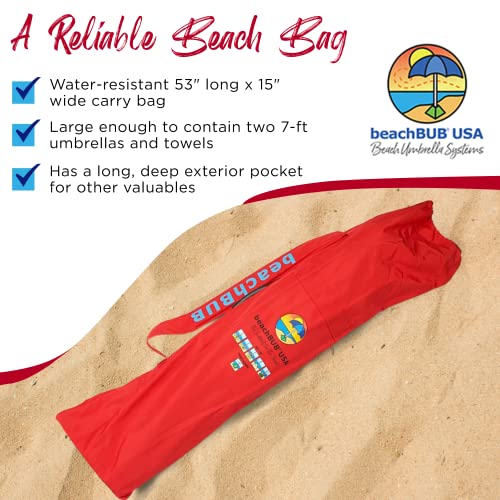 BEACHBUB Beach Umbrella Bag - Waterproof & Foldable Beach Bag for Umbrellas with Wide Padded Shoulder Strap & Molded Carry Handle - color: Bold Breaker Red