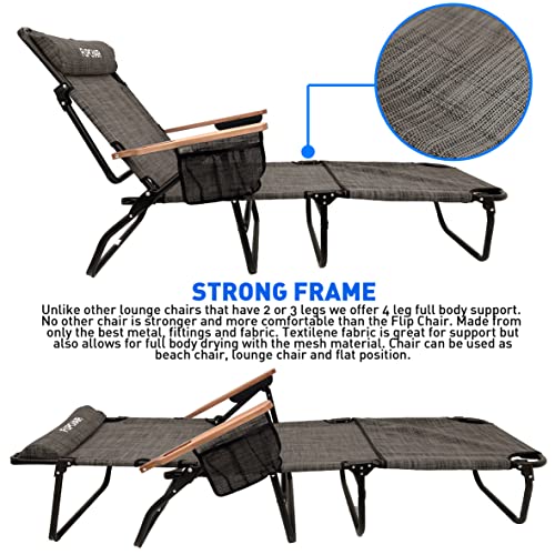 EASYGO PRODUCTS FLIP Face Down Tanning Chaise Lounge Chair with Face & Arm Holes - 4 Legs Support - Textilene Material - 6 Position - Arm Head Rest Pillow - Beach or Home Use - color: Flip Brown