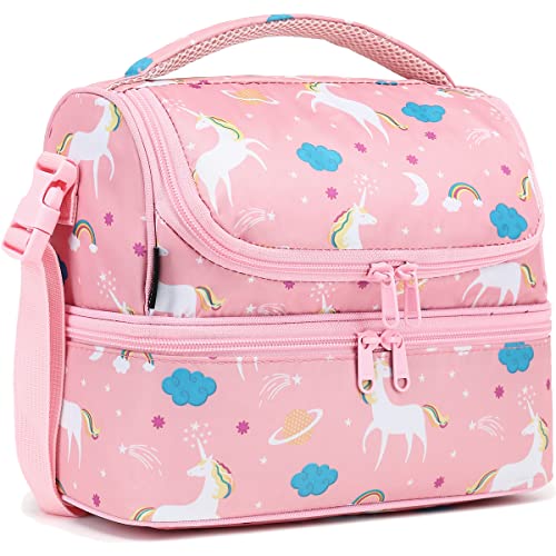 FlowFly Kids Double Decker Cooler Insulated Lunch Bag Large Tote for Boys, Girls, Men, Women, With Adjustable Strap, Unicorn - color: Unicorn