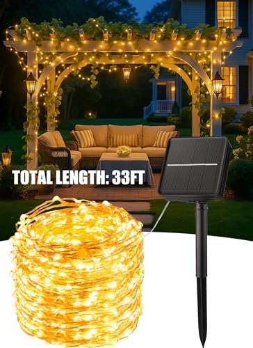 Minetom Solar String Lights, 2 Packs Total 66Ft 200 LED Solar Fairy Lights, Waterproof Solar Lights for Outside Patio Yard Tree Wedding Christmas, Warm White - color: Warm White, size: 2 Packs
