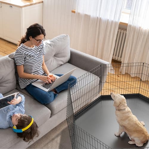 Artmeer Pet Playpen Puppy Playpen Kennels Dog Fence Exercise Pen Gate Fence Foldable Dog Crate 8 Panels 24 Inch for Pet Animals Outdoor Indoor with Bottom Pad (Black with Bottom pad) - style: Black 24''x24'' Bottom cover