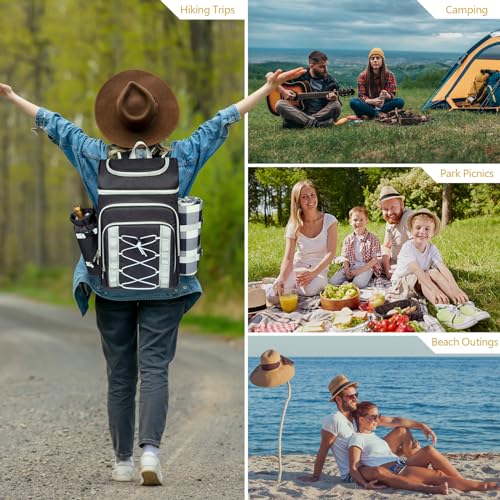 Hap Tim Picnic Basket Backpack for 4 Person with Blanket, Insulated Leakproof Cooler Compartment, Wine Holder, Cutlery Set, Engagement Gifts for Couples, White Elephant Gift Ideas, Black (36221-DG) - color: Dark Grey