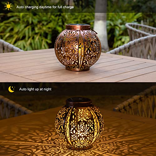 Solar Lanterns Outdoor Waterproof 2 Pack, Hanging Solar Lights for Outside Garden Decor, Decorative Moroccan Lanterns Garden Gifts for Women Mom, Yard, Patio, Porch Decorations - color: 2 Pack Flower Lights