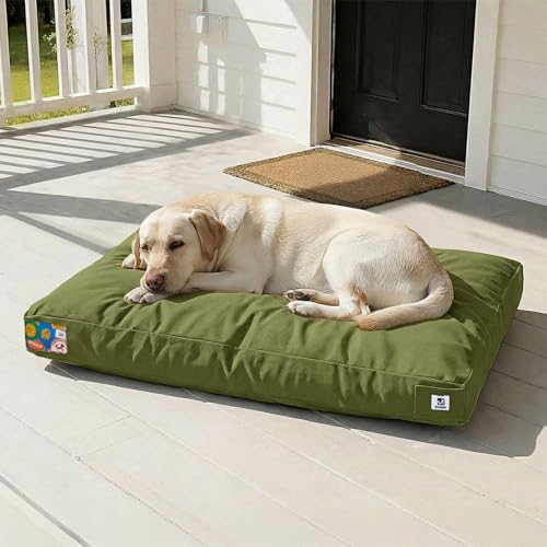 Sytopia 42 Inch Canvas Outdoor Dog Bed for Extra Large Dogs, Durable Indoor Patio Pet Pad for Crate, Great Gift for Pets with Waterproof Machine Washable Removable Cover, Green - color: Green, size: X-large