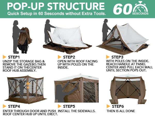 COBIZI 10x10 FT Pop up Gazebo, Popup Canopy Tent,Screened in Gazebos with sidewalls,Waterproof Portable Outdoor Small Screen Tents Sun Shelter,carpas para Patio for Camping,Garden,Backyard,Brown - color: Brown, size: 10x10FT with 4 Sidewalls