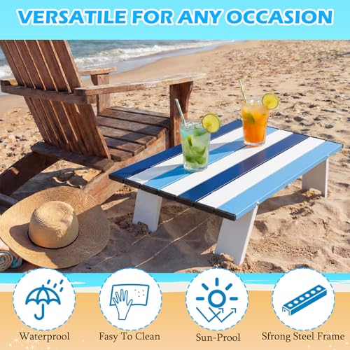 CroBlissful Beach Table Folding Camping Portable Table Striped White Aluminum Side with Carry Bag for Camping Picnics and Outdoor Activities(22x16x5 in,Navy Blue) - color: Navy Blue, size: 22x16x5 in