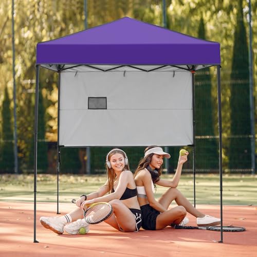 EAGLE PEAK 6x4 Instant Pop Up Canopy Tent with 1 Half Wall Panel, Straight Leg Sun Shelter, Portable Canopy with Carry Bag for Camping, Beach & Sports, Purple - color: Purple, size: Half Wall