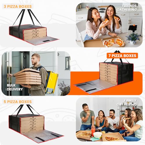 Bodaon Pizza Bags for Delivery, 20" x 20" x 14" Pizza Warmer Bags for Carry Hot, Insulated Pizza Delivery Bag for Commercial Use, Pizza Carrier for Food Delivery & Catering, Food Delivery Accessories - color: Black/Red, size: 20" x 20" x 14"H