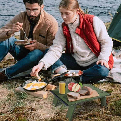 Small Folding Camping Table, Ultralight Portable Mini Beach Table with Carry Bag, Compact Low Side Picnic Tables Aluminum for Beach Camping, Green - color: Green