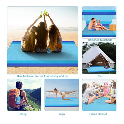 Beach Blanket Waterproof Sandproof Beach Mat 79" X 82" 'for 1-8 Adults Quick Drying Outdoor Picnic Mat Beach Accessories for Travel, Camping-Blue 3 - color: Blue-2