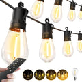 Outdoor String Lights Patio LED - Light Outside 50Ft 15M Waterproof Remote Dimmable S14 Porch Lighting Edison Plastic Bulb Pergola Hanging Balcony Connectable Backyard Yard Gazebo Party Garden Bistro - size: 50ft-remote