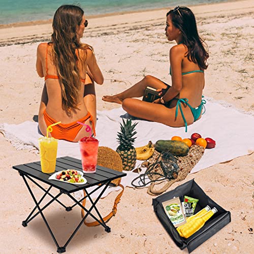 Foldable Camping Side Table, Ultralight Small Beach Aluminum, Portable Outdoor Table with Carry Bag and Storage for Picnic, Grill, Hiking, Fishing, Sand, Camping, Black - color: Black, size: 16‘’ Small