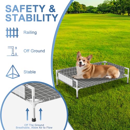 Elevated Dog Bed with 3-Sided Fence - Raised Pet Bed with Non-Slip Feet, Durable Elevated Couch for Small/Medium Dogs, Indoor/Outdoor Use with Easy-Clean Fabric - size: (M-)