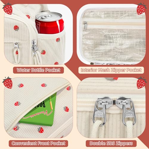 Insulated Lunch Bag for Girls & Boys, Kids & Teens – Cute Strawberry Lunch Box with Side Pockets, Buckle Handle for Backpack Hanging, Lightweight Waterproof Lunchbox for School, Teens, Women & Man - color: Strawberry-Kid