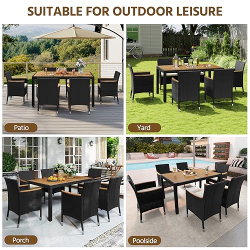 Yaheetech 7 Piece Patio Furniture Set, Outdoor Dining Acacia Wood Table Top Rattan Conversation with Soft Cushions, 6 Chairs & 1 Table for Backyard, Deck, Garden & Yard, Black/Beige