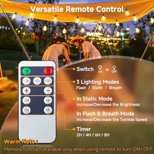 25FT Solar String Lights with Remote, 3 Lighting Mode Outdoor Waterproof Dimmable Patio Lights String with 10+1 Shatterproof S11 LED Bulbs for Backyard-Brown - color: Brown