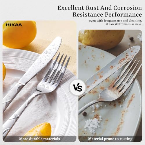 HIKAA Silverware Set, 45-piece Silverware Set with Serving Utensils Set, for Kitchen, Home, Wedding, Party, Mirror Polished and Dishwasher Safe - size: 45-Piece