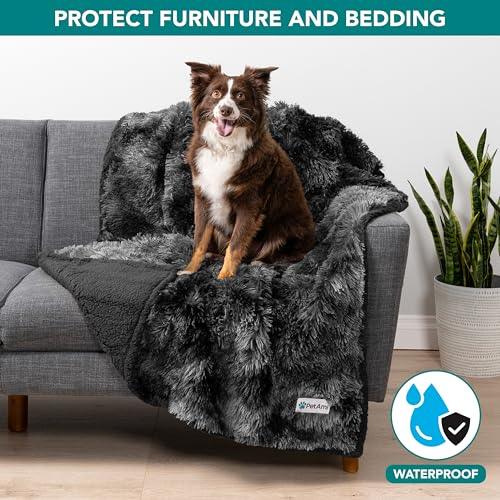 PetAmi Waterproof Dog Blanket for Couch, Bed & Furniture,Reversible Sherpa & Faux Fur Pet Blanket, Leakproof Blanket for Puppy Cat, Washable Soft Calming Pet Couch Protector (29x40, Tie-Dye Black) - color: Tie-dye Black, size: Medium (29x40)