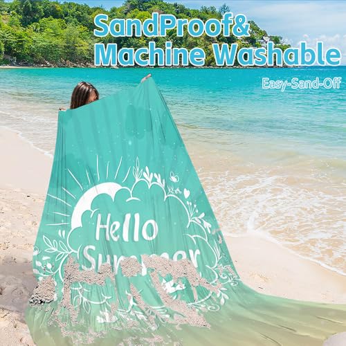 Beach Blanket Waterproof Sandproof Oversized Extra 79 * 88inch Sand Free Beach Mat with Stakes, Storage Bag - Essentials for Outdoor Beach, Picnic,Quick Drying Durable - color: Hellosummel, size: 6.6x7.2 FT (1～4 Person)