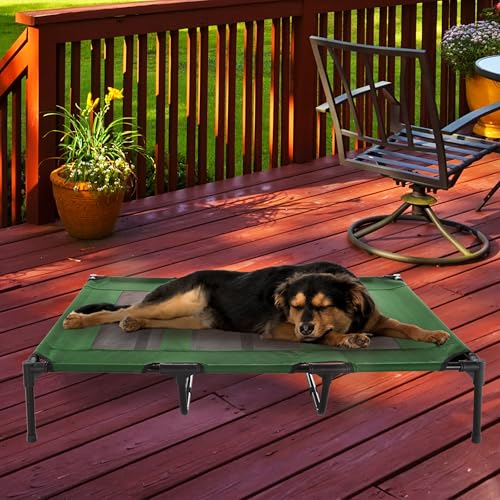 Elevated Dog Bed - 48x35.5-Inch Portable Pet Bed with Non-Slip Feet - Indoor/Outdoor Dog Bed or Puppy Cot for Pets up to 110lbs by PETMAKER (Green) - color: Green, size: X-Large