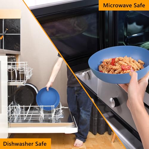 12-Pack 8.6 Inch Plastic Salad Bowls,Lightweight Unbreakable Dinner plates for Daily Use, Microwave & Dishwasher Safe Plates,Plastic Plates for Camping, Outdoor, food, Fruit (Blue) - color: Blue, size: 8.6 Inch