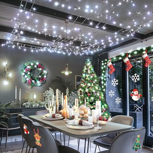 KNONEW 197FT 500 LED Christmas Lights Outdoor String Lights 8 Modes & Memory Fairy Light Plug in Waterproof LED String Lights for Xmas Yard Tree Wedding Party Holiday Decorations (Cool White) - color: Cool White, size: 197FT 500 LED