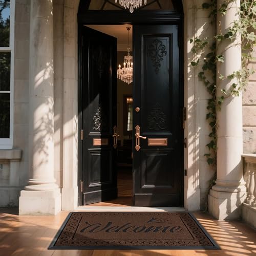 Yimobra Welcome Mat, Heavy Duty Sturdy Door Mats for Home Entrance Outdoor Indoor, Front Doormat for Outside Patio Floor Entry Porch Garage Office, Waterproof, Low Profile, 60 x 36, Coffee - color: Coffee, size: 60x36 Inch
