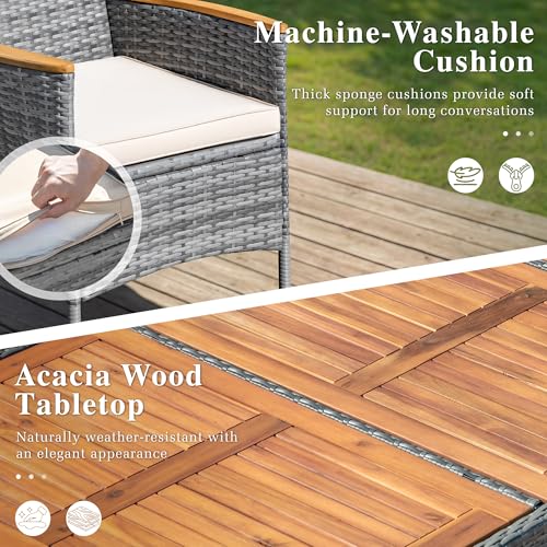 Devoko Outdoor Patio Dining Sets 9 Pieces Wicker Outdoor Dining Table and Chairs Set with Acacia Wood Table Top and Widened Armrests for Backyard, Garden, Deck (Grey) - color: Grey, style: 9 Piece Dining Set