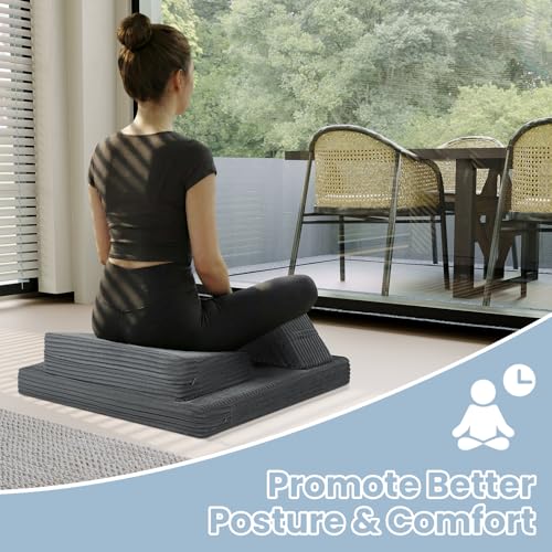 Meditation Cushion Set, Meditation Pillow for Sitting on Floor, Large Yoga Pillow with Knee Support, Washable Zafu Meditation Mat, 3 Shapes Floor Pillow for Adults, Dark Grey - color: Dark Grey