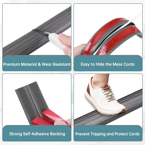 Floor Cord Cover Self Adhesive Cord Hider Floor Extension Cord Covers for Floor Power Cord Protector Cable Management Prevent Cable Trips Cable Cavity 0.32" W x 0.32" H (Deep Grey Wood, 3.3Ft) - color: Deep Grey Wood, size: 0.79" x 3.3'