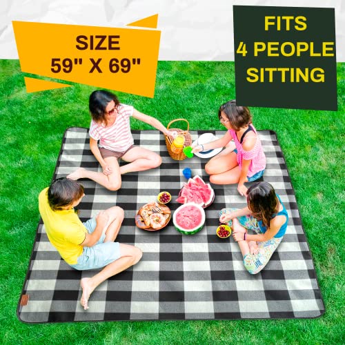 PortableAnd Picnic Blankets, 3 Layer Soft Fleece Blanket for Beach,Camping on Grass, Waterproof, Sandproof, Best Gift for Couple & Families, Black and Gray Checkered - color: Gray & Black Checkerd