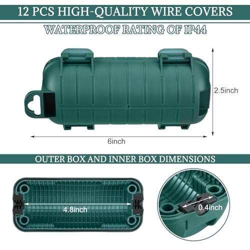 Frienda Outdoor Extension Cord Safety Cover Waterproof Cord Connector Protector Ip44 with 4 Detachable Latches Plug Cover Electrical Safety Box for Holiday Outlet Decoration Lights(Green, 12 Pack)