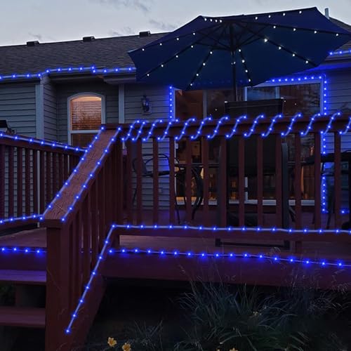 YEGUO Solar Rope Lights Outdoor Waterproof, 66ft 200 LED Blue String Lights, 8 Modes Fairy Lights in Clear Thin Tube - color: Blue