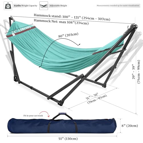 Tranquillo Universal Double Hammock with Stand Included for 2 Persons/Foldable Hammock Stand 600 lbs Capacity Portable Case - Inhouse, Outdoor, Camping, Sky - color: 1. Sky