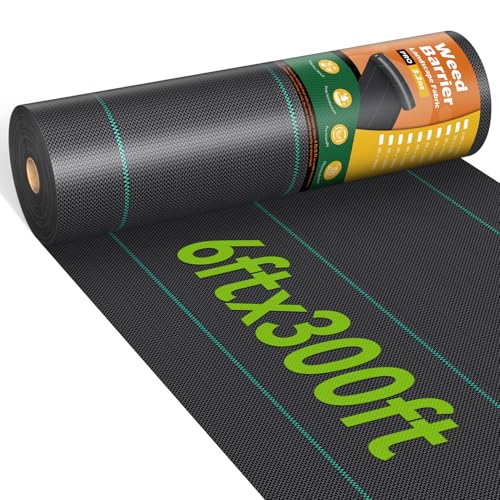 iropro 6ftx300ft Landscape Fabric 3.2oz Weed Barrier Fabric, Woven Weed Barrier Fabric Heavy Duty, Weed Control Cloth Geotextile for Underlayment, Gardening, Commercial Driveway Weed Block Cover Mat - size: 6ft x300ft
