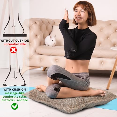 SINSOSSO Large Floor Pillow 22", Thickened Bite-Size Memory Foam Square Non-Slip Cushion for Office Back Support/Indoor Yoga/Chair Seat, Fashionable Color-blocked Fabric & Washable, Light Brown, 1 PCS - color: Light Brown