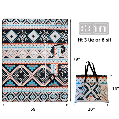 Outdoor Packable Picnic Blanket with Zipper Folds into Tote Bag with Large Storage and Shoulder Strap, Waterproof Sandproof for Lawn Beach Hiking Camping (colorful2, Large) - color: Colorful2, size: Large